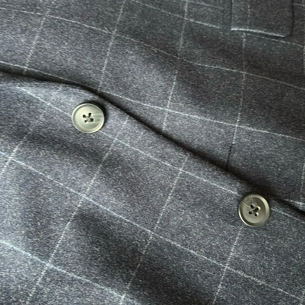 *Luxury* Paul Stuart Navy Windowpane Check Wool Flannel 2 Btn Suit 42 L